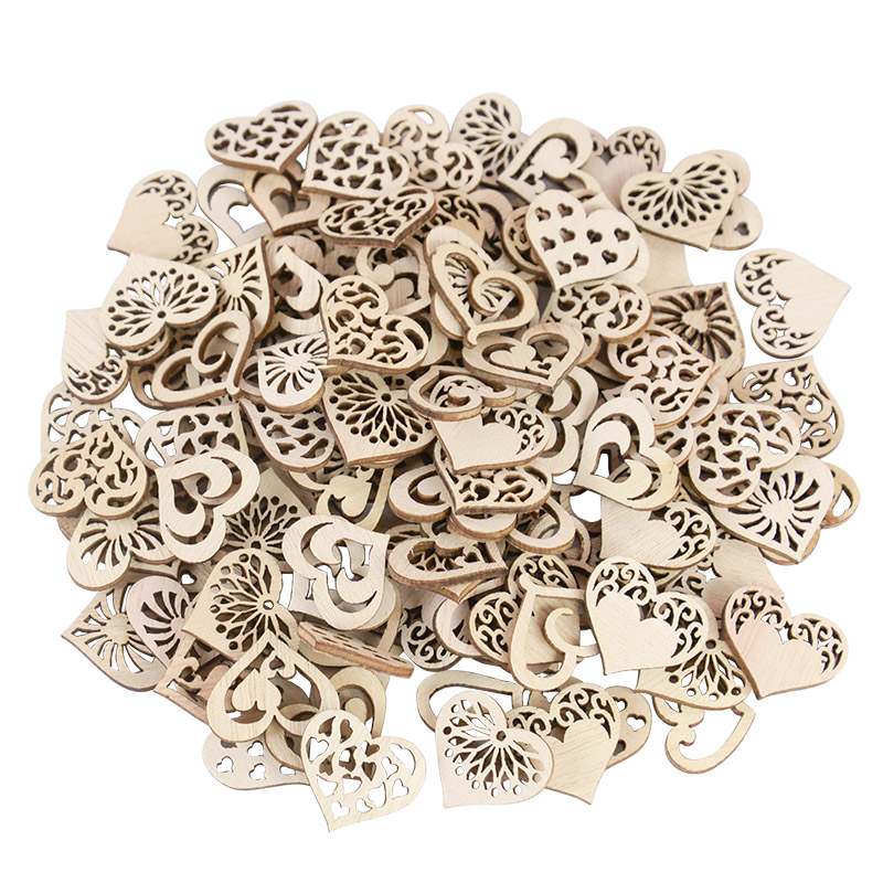 Oud Wood Chip - 50/100pcs Hollowed Heart Pattern Small Natural