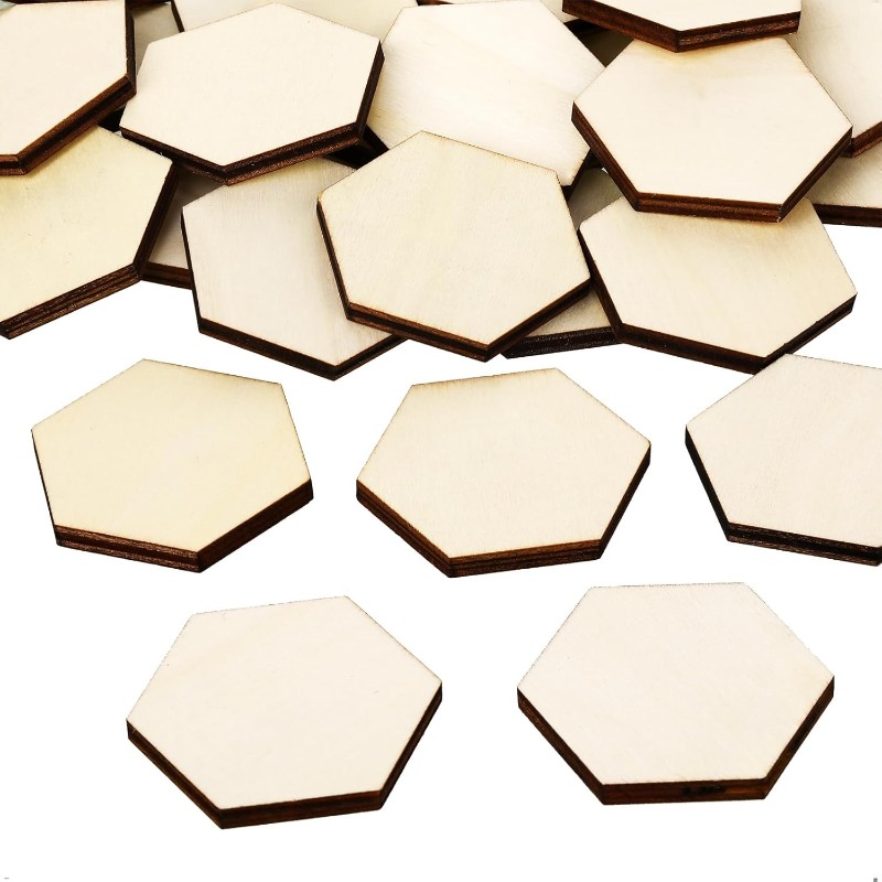 Oud Wood Chip - 50PCS 4CM Unfinished Wood Hexagon Pieces