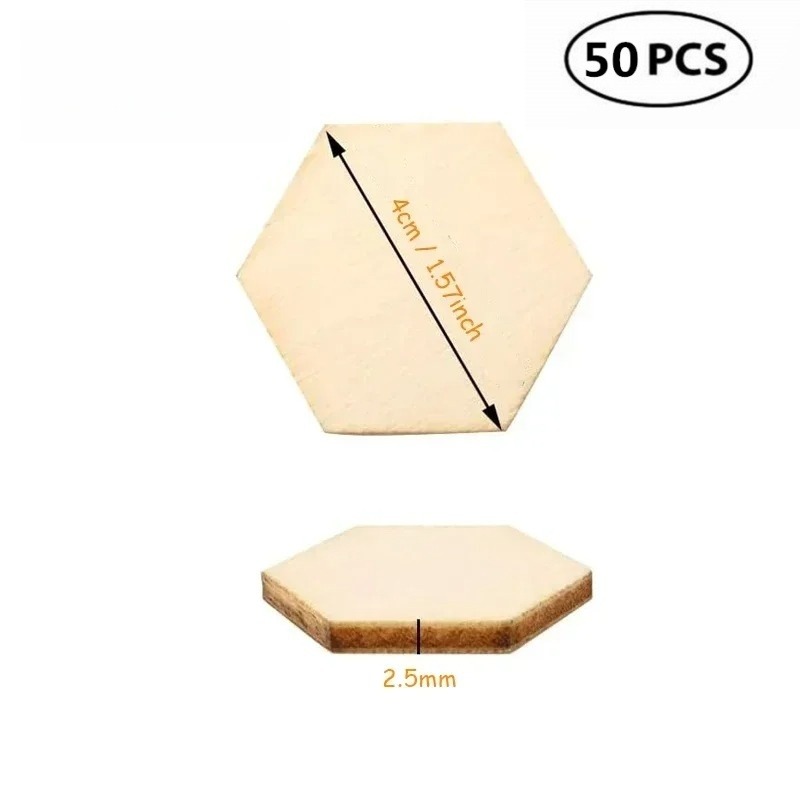 50PCS 4CM Unfinished Wood Hexa - Oud Wood Chip recension och pris